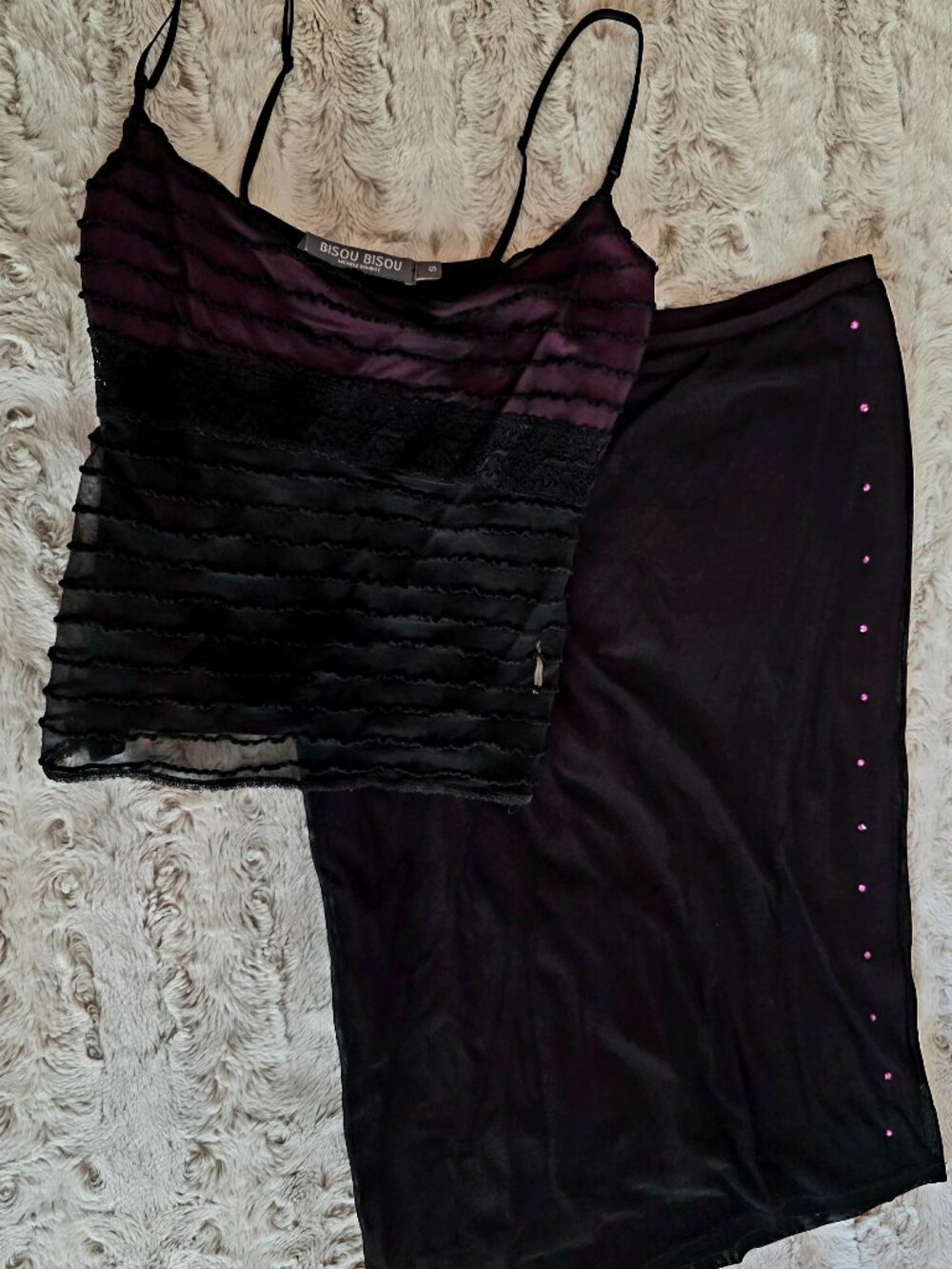 Bisou Bisou Top & Skirt Set black with magenta details XS